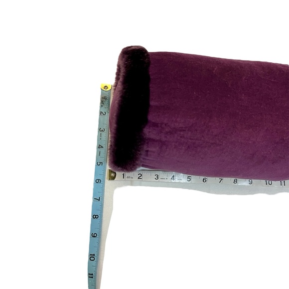 Luxurious Eggplant Faux Velvet and Fur Round Bolster Decorative Pillow - Picture 6 of 7